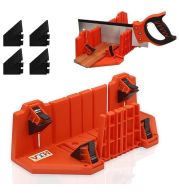 Mitre Box with Clamps & Saw – Secure Hold Precision Angle Box 45°/90°, Quick-Release Clamps | Non-Slip Base, 300mm Capacity 24TPI Back Saw | UAE Professional Carpenter Molding Trim Cutting Tool 